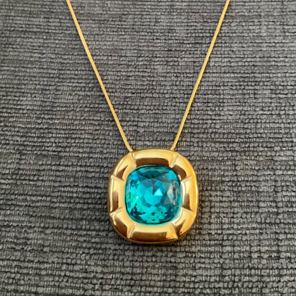 Blue Zircon Cushion Cut Crystal Necklace 18k Gold… - image 2